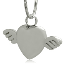 Punk Style Angle Wing Keepsake Necklace with Pink Stone Heart Angle Cremation Pendant